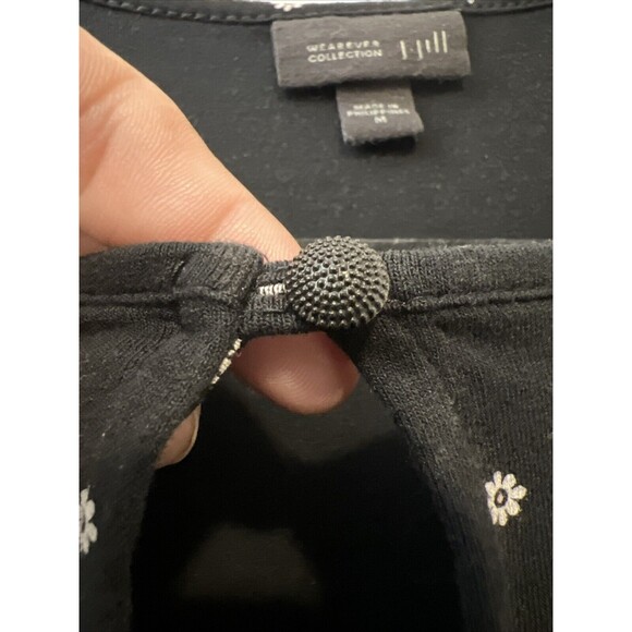 J Jill Wearever Top Women Medium Black Long Sleeve Daisy Slinky Keyhole‎ Pleated - Picture 5 of 12